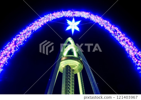 Winter illumination at Twin Arch 138 in Ichinomiya City 121403967