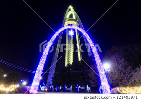 Winter illumination at Twin Arch 138 in Ichinomiya City 121403971
