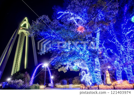 Winter illumination at Twin Arch 138 in Ichinomiya City 121403974