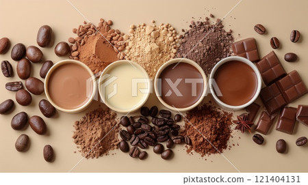 Gourmet chocolate mousse in jars swirled to perfection. Rich cocoa, smooth texture, and a creative presentation make this dessert visually irresistible 121404131