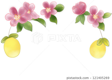 Card with quince flowers and fruit 121405269
