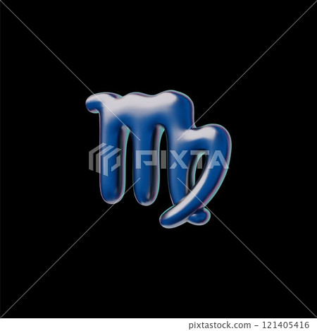 Virgo zodiac sign glossy metallic 3D effect, metal alloy horoscope symbol, vector blue glare astrological illustration 121405416