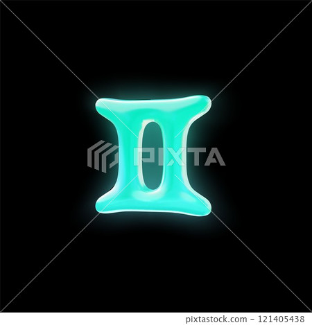 3D astrological zodiac sign gemini in neon luminous blue isolated on a black background 3D astrological zodiac sign gemini in neon luminous blue isolated on a black background 121405438