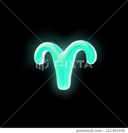 3d astrological zodiac sign Aries in neon blue side view isolated on a black background 3d astrological zodiac sign Aries in neon blue side view isolated on a black background 121405440