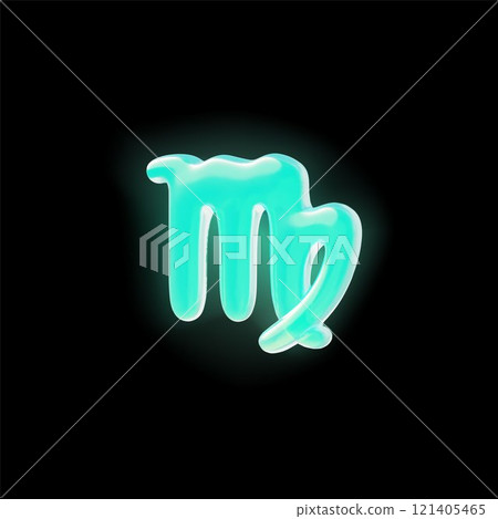 3d zodiac sign Virgo in neon blue isolated on a black background. 121405465