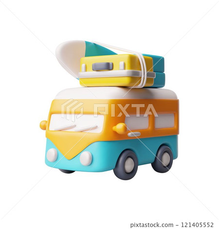 3D illustration of a blue and yellow van, side view on a white background 3D illustration of a blue and yellow van, side view on a white background 121405552