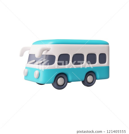 Blue bus 3D cartoon plastic style vector icon, retro public transport, volume toy, vector render vintage travel vehicle Blue bus 3D cartoon plastic style vector icon, retro public transport, volume toy, vector render vintage travel vehicle 121405555