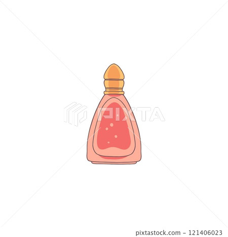 Elegant vector image of a red glass perfume bottle with bubbles on a white background 121406023