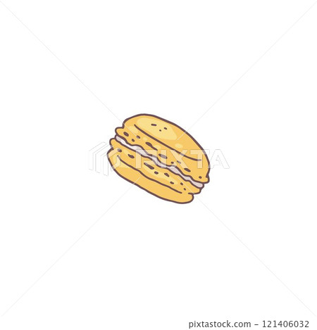 Vector illustration with the image of a sweet dessert macaroon, yellow color in a flat style. 121406032