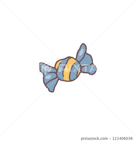 Vector image of a round yellow wrapped with a striped pattern on a white background 121406036