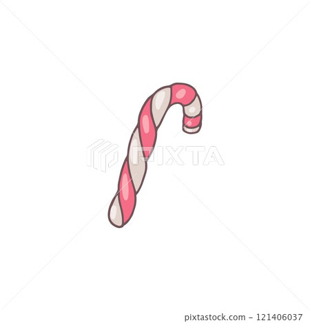 Vector image of a caramel cane in red and white stripes on a white background 121406037