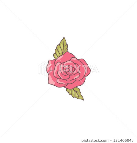 Vector illustration with rose flower with leaves in flat cartoon style. 121406043