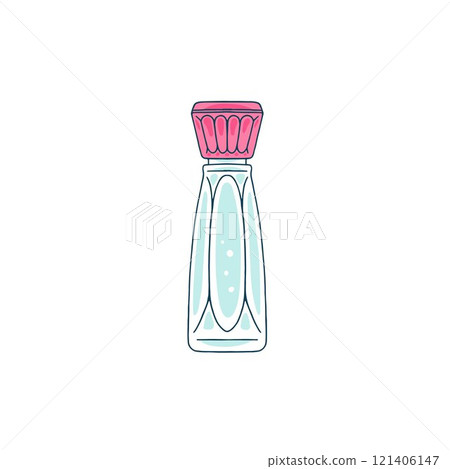 Vector illustration with perfume bottle icon in cartoon flat style. Vector illustration with perfume bottle icon in cartoon flat style. 121406147