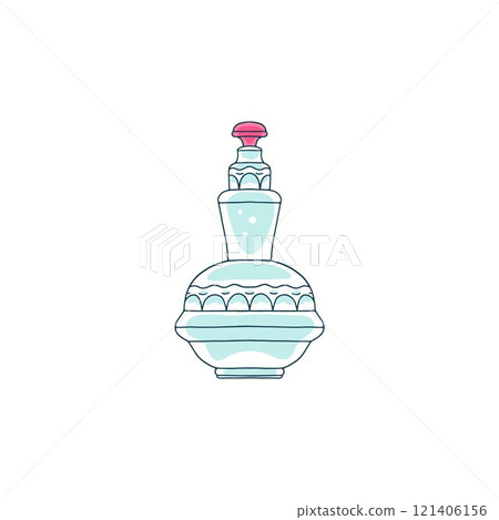 Vintage vector glass perfume bottle with a beautiful pattern and lid on a white background Vintage vector glass perfume bottle with a beautiful pattern and lid on a white background 121406156