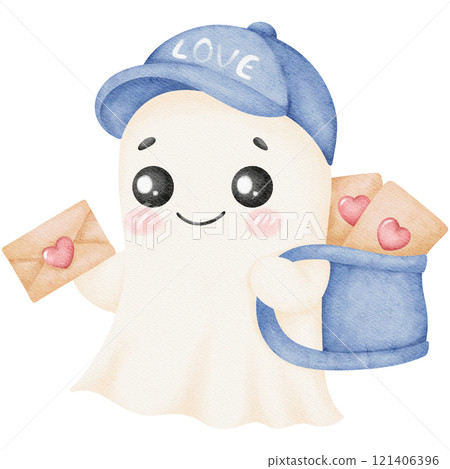 Romantic Valentine Ghost Artwork, A sweet ghost delivering heart-shaped love letters, showcasing a charming Valentine theme for creative projects or festive designs. Romantic Valentine Ghost Artwork, A sweet ghost delivering heart-shaped love letters, showcasing a charming Valentine theme for creative projects or festive designs. 121406396