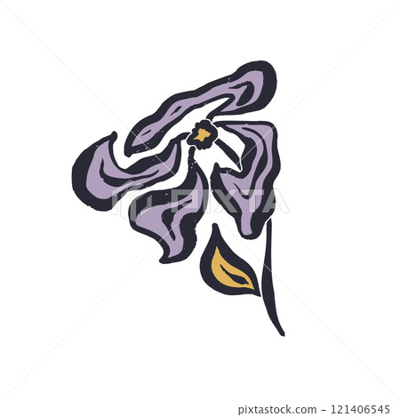 Black outline minimal abstract inky purple flower 121406545