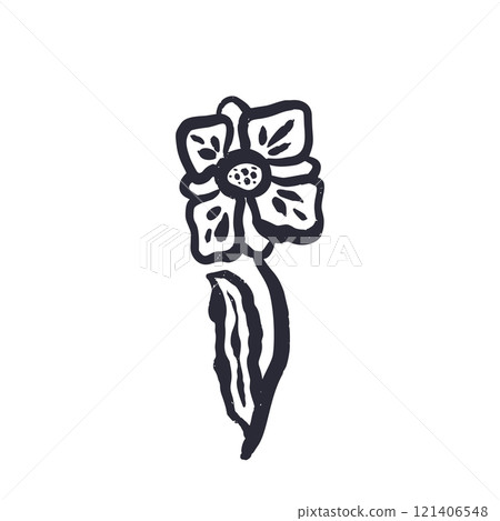 Black and white minimal abstract inky line art flower 121406548