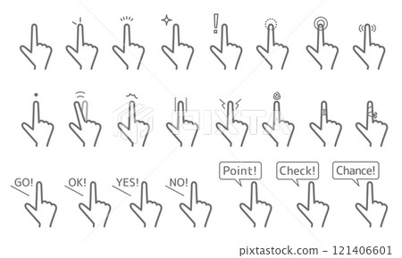 Simple human pointing hand sign icon set Gesture Sign Line drawing Point Check 121406601