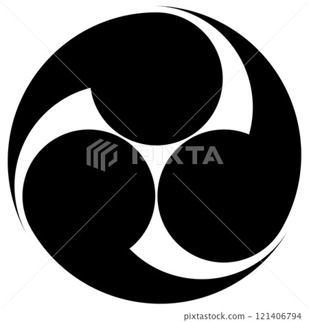 Black Japanese Hidari-mitsudomoe on a white background 121406794