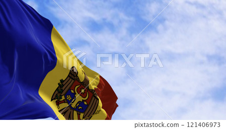 Moldova national flag waving in the wind on a clear day 121406973