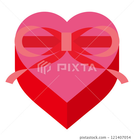 A cute pink box of chocolates in the shape of a heart 121407054