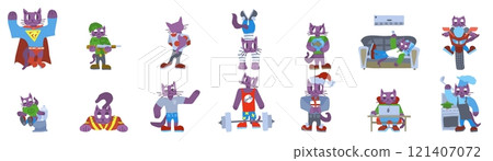 funny cats purple characters for kids room. vector 121407072