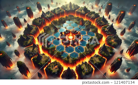 Video Game Volcanic Location with Lava and Smoke 121407134