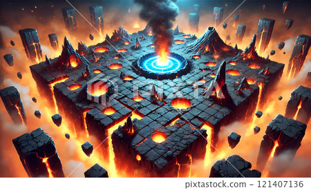 Video Game Volcanic Location with Lava and Smoke Video Game Volcanic Location with Lava and Smoke 121407136