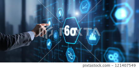 Business man pointing six sigma to control products quality process 121407549
