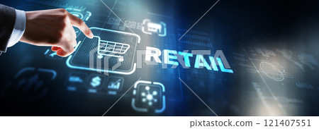 Retail concept marketing channels E-commerce Shopping automation on virtual screen Retail concept marketing channels E-commerce Shopping automation on virtual screen 121407551