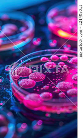 A petri dish filled with bacteria colonies, representing laboratory research 121408013