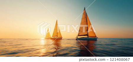 Sailing, competition of athletes, olimpic sport theme, hyper realistic illustrations, photo stock , in a style advertise poster 121408067