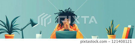 A person looking exhausted during a video conference, illustrating remote work stress 121408121