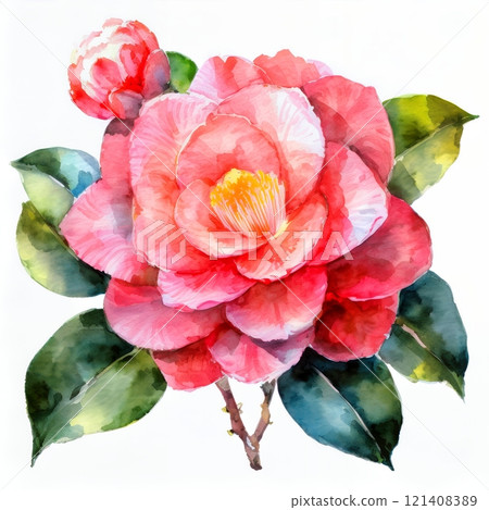 Beautiful camellia watercolor painting on white background Beautiful camellia watercolor painting on white background 121408389