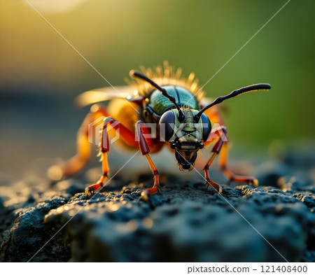 wasp macro, insect sited walking on the wet ground, outdoors wasp macro, insect sited walking on the wet ground, outdoors 121408400