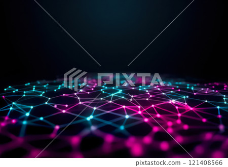 Neural Links Network Abstract background wire pattern with neon glowing lights Neural Links Network Abstract background wire pattern with neon glowing lights 121408566