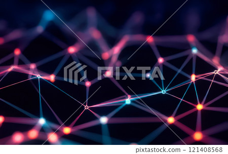 Neural Links Network Abstract background wire pattern with neon glowing lights Neural Links Network Abstract background wire pattern with neon glowing lights 121408568