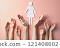 group of hands and female gender symbol or pictogram, Women rights and female social movement or gender equality for woman justice together as a community united together for abortion issues and 121408602