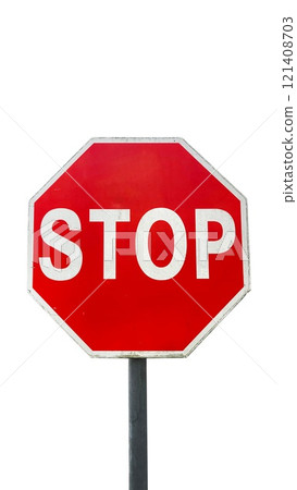 STOP sing isolated on white background. Red traffic stop sign isolated on white. STOP sing isolated on white background. Red traffic stop sign isolated on white. 121408703
