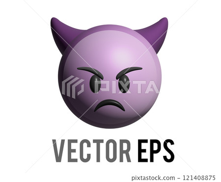 3D purple demon devil unhappy face icon with Horns 121408875