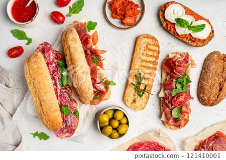 Assorted delicious baguette sandwiches 121410001