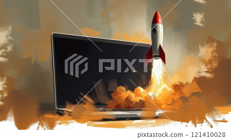 rocket bursting from a laptop rocket bursting from a laptop 121410028