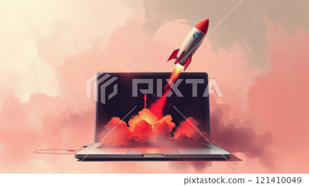 rocket bursting from a laptop 121410049
