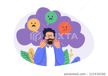 Mental health problem web concept with flat cartoon people for website design. Mental health problem web concept with flat cartoon people for website design. 121410160