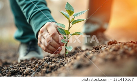 Close-up hands of gardener planting 121410167