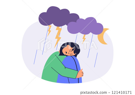 Mental health problem web concept with flat cartoon people for website design. 121410171