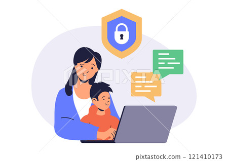 Internet cyber safety for kids web concept with flat cartoon people for website design. Internet cyber safety for kids web concept with flat cartoon people for website design. 121410173