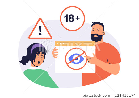 Internet cyber safety for kids web concept with flat cartoon people for website design. 121410174