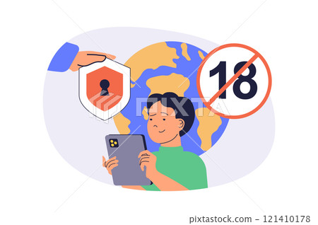 Internet cyber safety for kids web concept with flat cartoon people for website design. 121410178