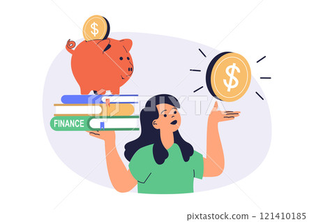 Financial literacy web concept with flat cartoon people for website design. 121410185